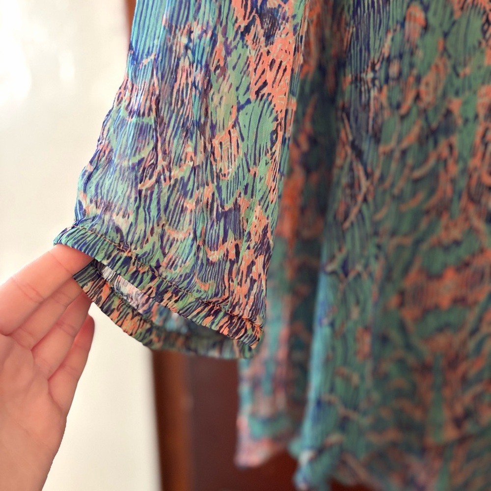 SOLD Lucky Brand Peacock Scales Pattern Sheer High-Low Boho Tunic Blouse Size 2X - Picture 4 of 7